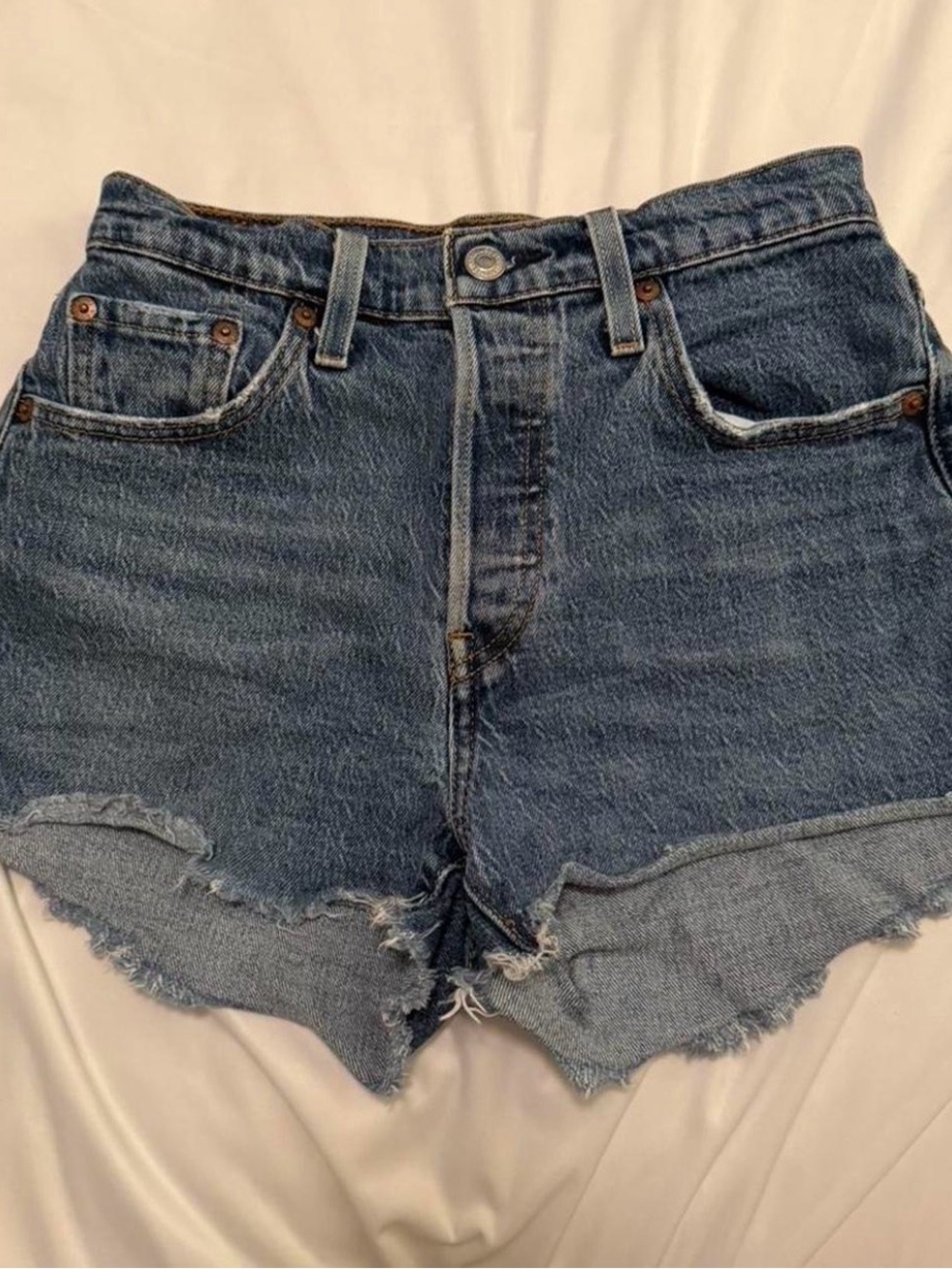 Levi's Distressed High-Rise Denim Shorts - Blue